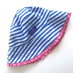 Uv Skinz Girl Sz 10 Bucket Hat Beach Sunwear Pink Blue Striped Solid